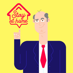 Stay at home illustration, man raises his hand to stay at home, vector illustration