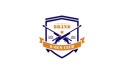 vector graphic illustration logo design for firearms rifle brand with vintage emblem badge style