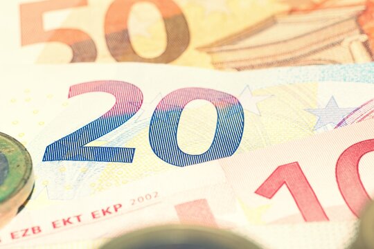 Close up , macro photo of euro banknotes.