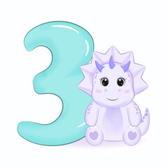 Cute little Dinosaur with Alphabet Number 3
