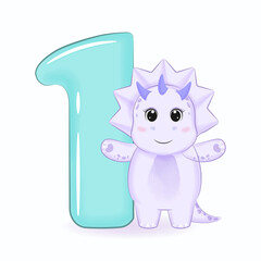 Cute little Dinosaur with Alphabet Number 1