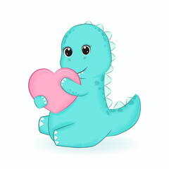 Cute Little Dinosaur with heart cartoon illustration