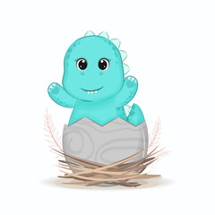 Cute Baby Dinosaur in the egg, cartoon illustration