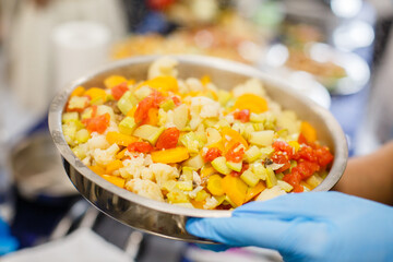 cooking vegetables in a frying pan without oil, steamed