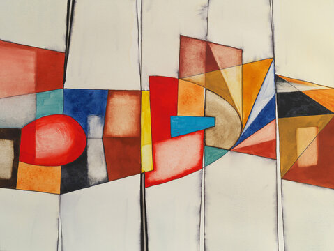 An abstract watercolor painting with iblocks of color .