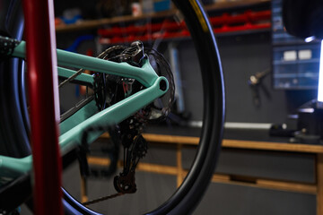 Mountain bike in a repair shop