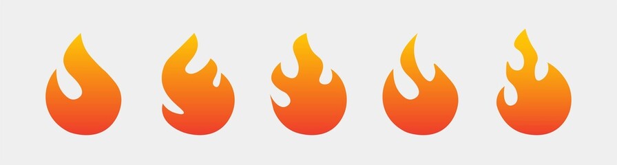 Fire icon vector set. Flame silhoutte symbol. Gradient fire icon isolated on white background.