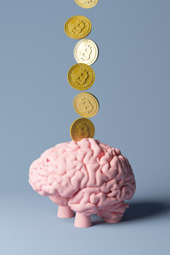 Bitcoins Falling on brain piggy bank