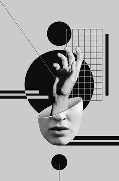 Female head with hand inside