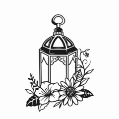 vintage lantern vector illustration, oil lamp with flower design