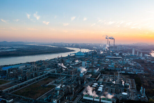 Aerial view of twilight of oil refinery 