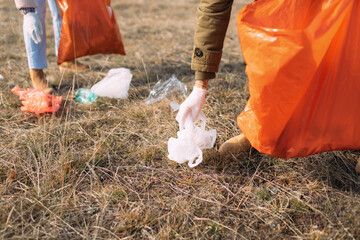 Volunteers Collecting Garbage in Nature 