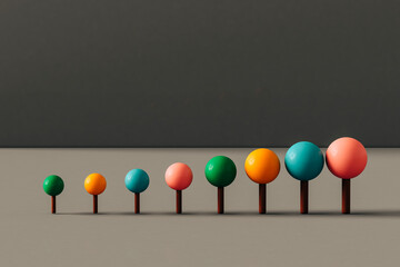 Abstract trees on a brownish background growing in size