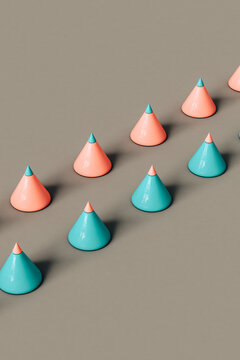 rows of Pink and blue cones on a grey background