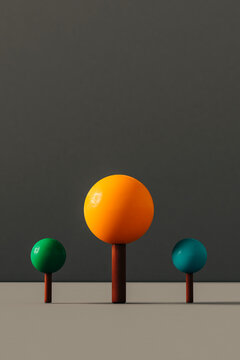 three Abstract trees on a brownish background
