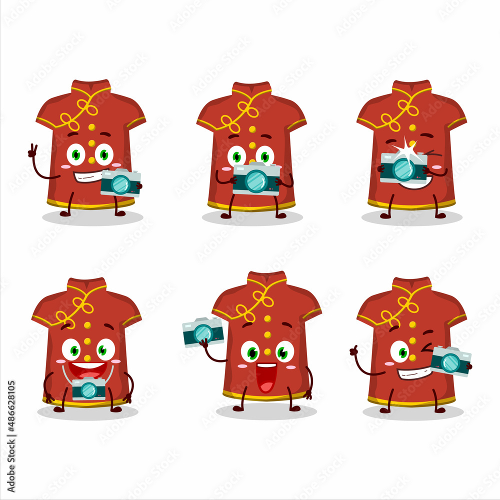 Canvas Prints Photographer profession emoticon with red clothing kids chinese woman cartoon character