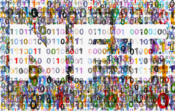 NFT, non-fungible token concept, and binary code