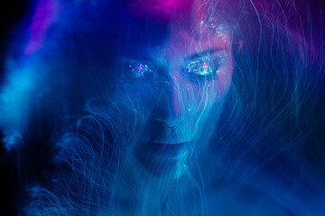 Colorful portrait in blue and purple tones