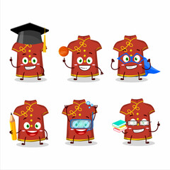 School student of red clothing kids chinese woman cartoon character with various expressions