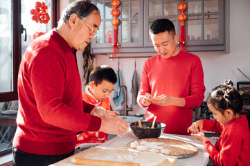 Asian family Make dumplings