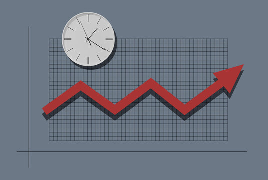 Collage With A Clock And Red Growth Chart