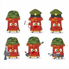 A charming soldier red clothing kids chinese woman cartoon picture bring a gun machine