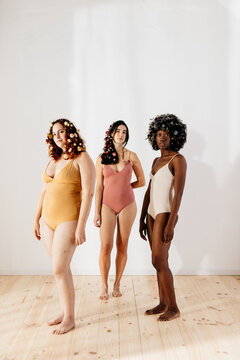 three girls with different body types