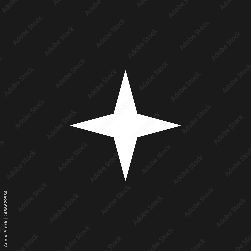 Wall mural retrowave aesthetics four pointed star. synthwave black and white four pointed star shape 1980s styl