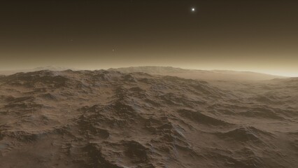Fototapeta na wymiar distant alien planet desert landscape environment 3d render