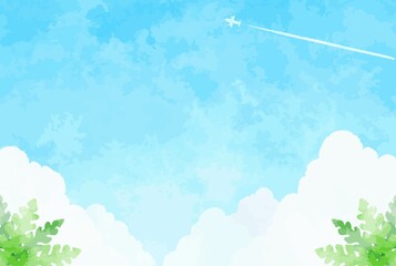 綺麗な水彩画の青空の背景イラスト