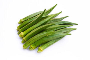 Fresh okra on white background.