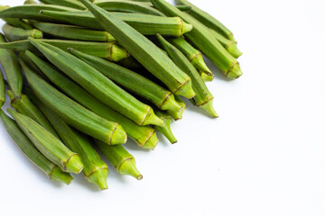 Fresh okra on white background.