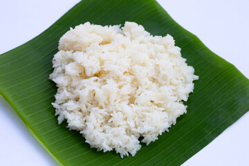 Sticky rice on banana leaf