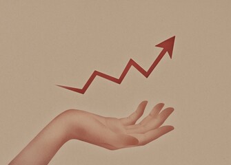 Hand holds a red up arrow