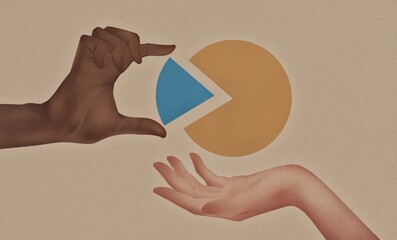 Hands holding a pie chart illustration