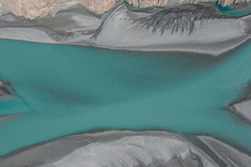 Scenic aerial view of river in Himalaya mountains