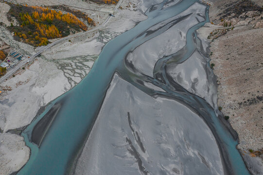 Scenic aerial  view of river in  Himalaya mountains  