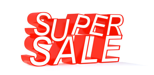 3D super sale word on white isolated background
