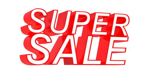 3D super sale word on white isolated background