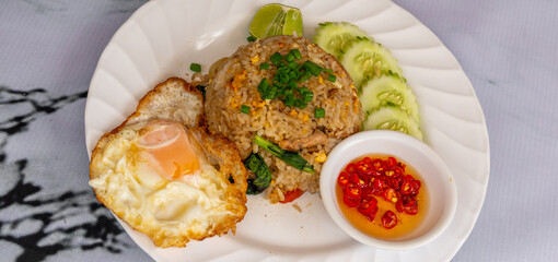 Thai Mixed Rice and Soup & Fried Bananas. 
