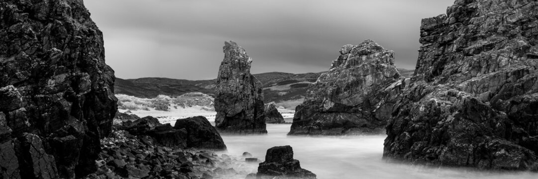 Garry beach Sea Stacks black and white North Tolsta Isle of Lewis Outer Hebrides