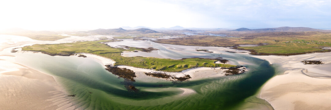 North uist beaches aerial Outer Hebrides Scotland