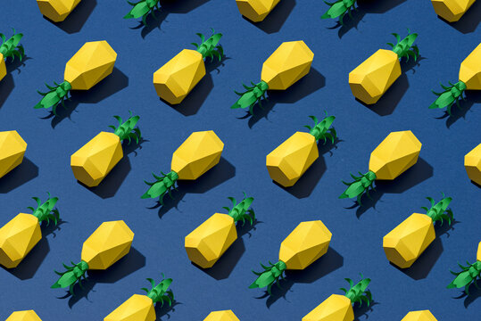Many pineapples on a blue color background