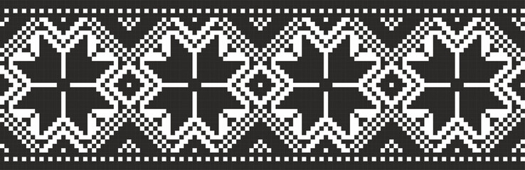 Vector monochrome seamless Ukrainian border, frame. Endless ornament of Slavic peoples, Russian, Belarusian, Bulgarian, Serb, Pole.
