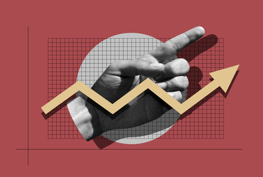 Growth Yellow Chart And Hand With Raised Index Finger