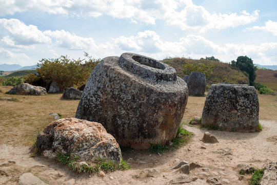 Plain of Jars - unique archaeological landscape destroyed from cluster bombs. Xieng Khouang Province, Laos.