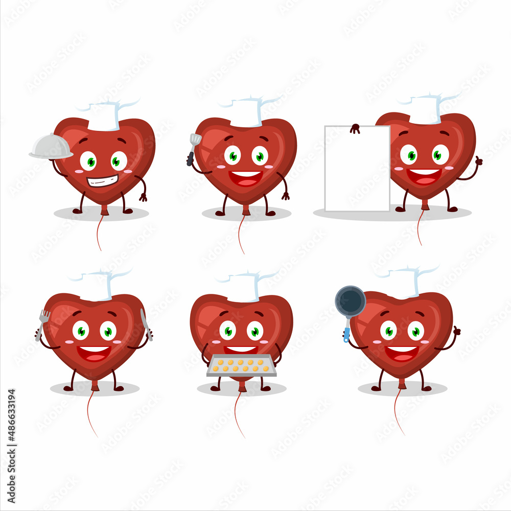 Poster cartoon character of red love balloon with various chef emoticons