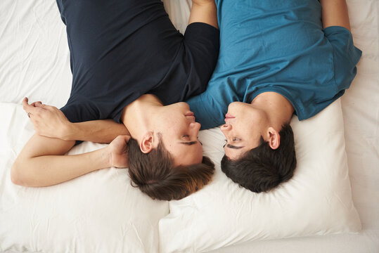 Top view of young gay couple