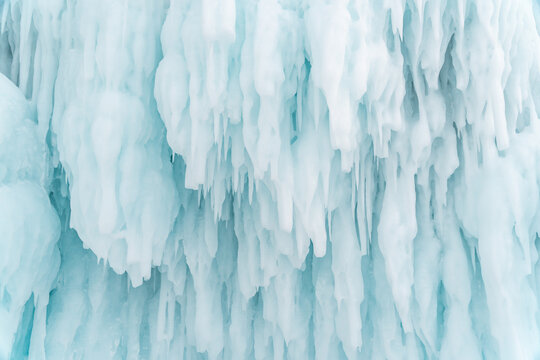 Wall of icicles frozen splash