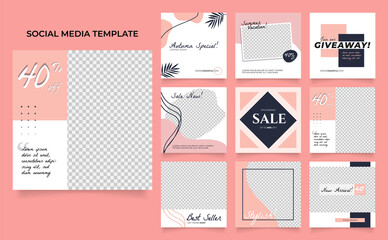 social media instagram and facebook feed post template in pink color - obrazy, fototapety, plakaty